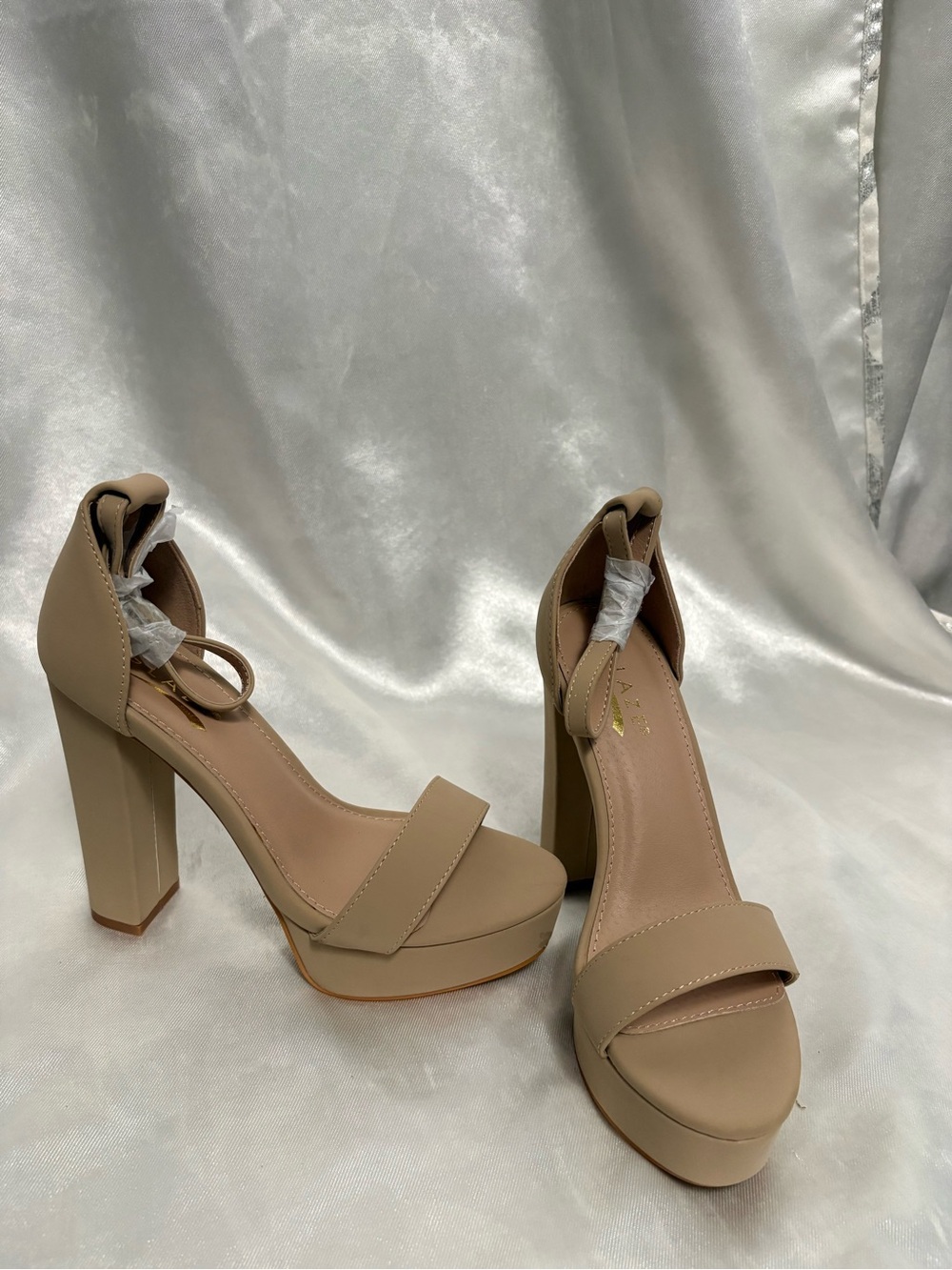 Nude Platform Ankle-Strap Block Heel Sandals